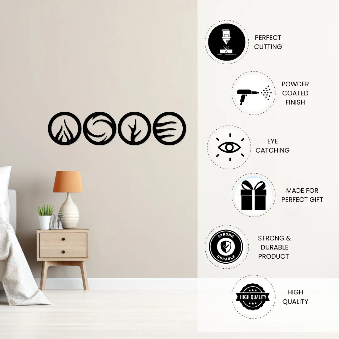 Four elements metal wall decor features icons perfect cutting powder coated eye catching gift durable high quality