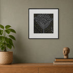 Framed Tree of Life Surpur art painting hanging above a console table on a wall

