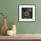 Framed Untitled Surpur art painting hanging above a console table on a wall
