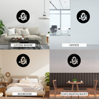 Om Ganesha metal wall art displayed in living room, office, bedroom, and cafe – versatile black round decor