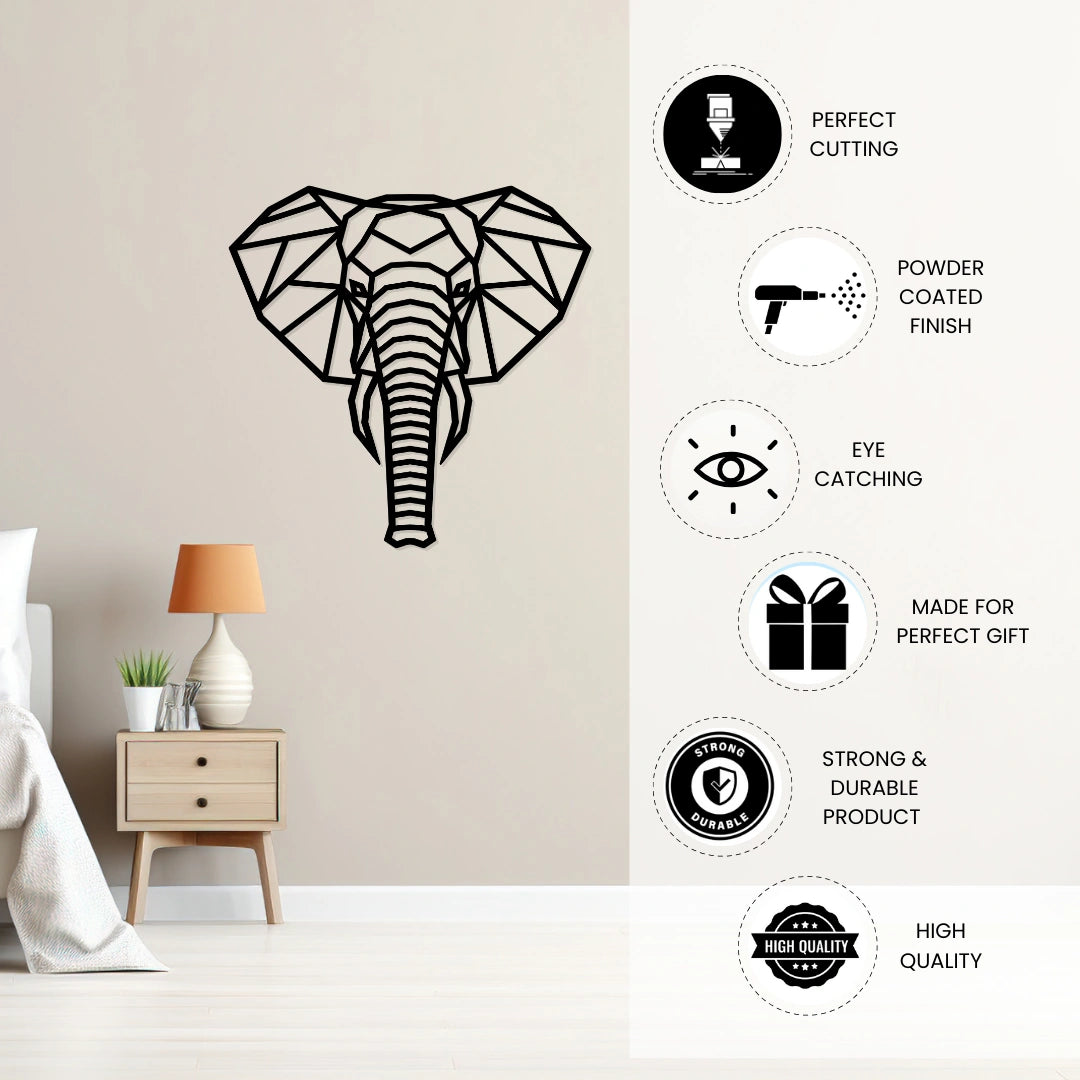 Geometric Elephant Metal Wall Art powder coated finish features