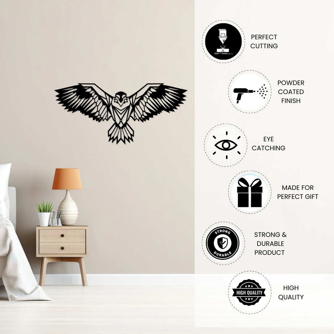 Geometric eagle metal wall decor highlighting precision cutting and powder coated durable finish