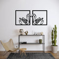Geometric swan couple metal wall art set of 2 panels above console table
