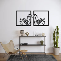 Artrooms Swan Couple Metal Wall Art - Wall Decoration | Wall Hanging (38x18 inch) | Black Matte Finish