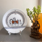Artrooms Graceful Horse Ceramic Hand Painted Warli Art - Wall Decor Plates