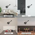 Guitar metal wall art in living room, office, bedroom and cafe decor settings collage