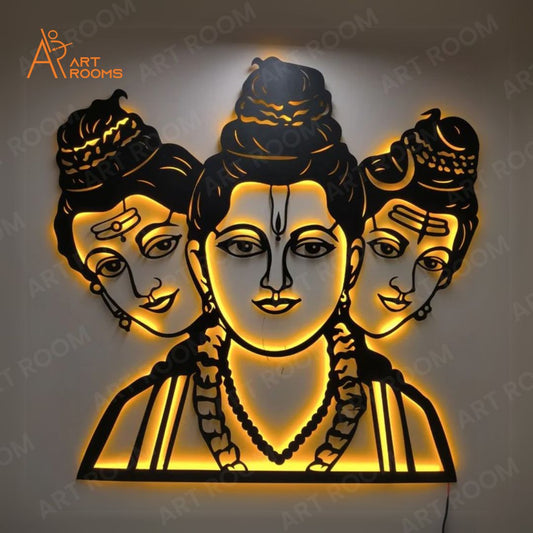Artrooms Guru Datta Metal Wall Art With Light | Wall Decoration | Wall Hanging (25x25 inch) | Black Matte Finish