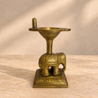 Vintage Brass Diya Stand with Elephant Figure - Handcrafted