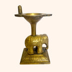 Vintage Brass Diya Stand with Elephant Figure - Handcrafted