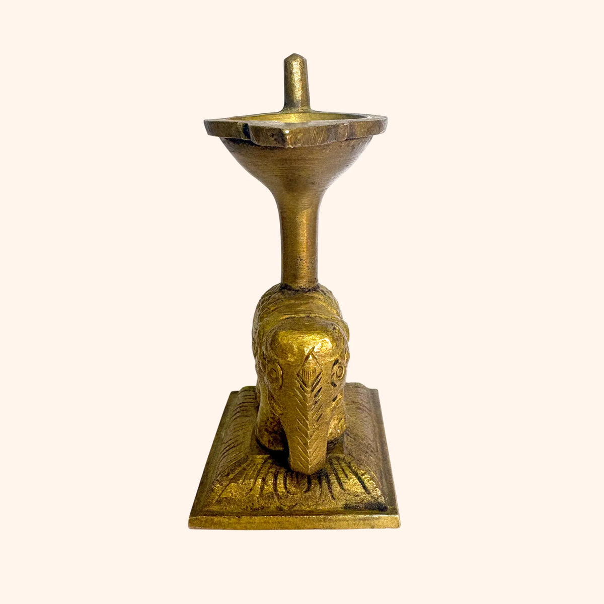 Vintage Brass Diya Stand with Elephant Figure - Handcrafted