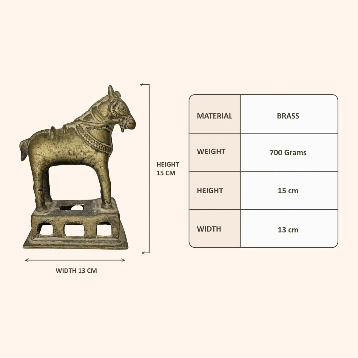 Antique Brass Temple Horse Statue on Pierced Base