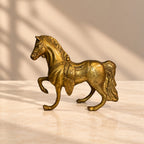 Antique Brass Prancing Horse Statue with Saddle