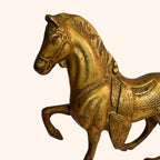 Antique Brass Prancing Horse Statue with Saddle
