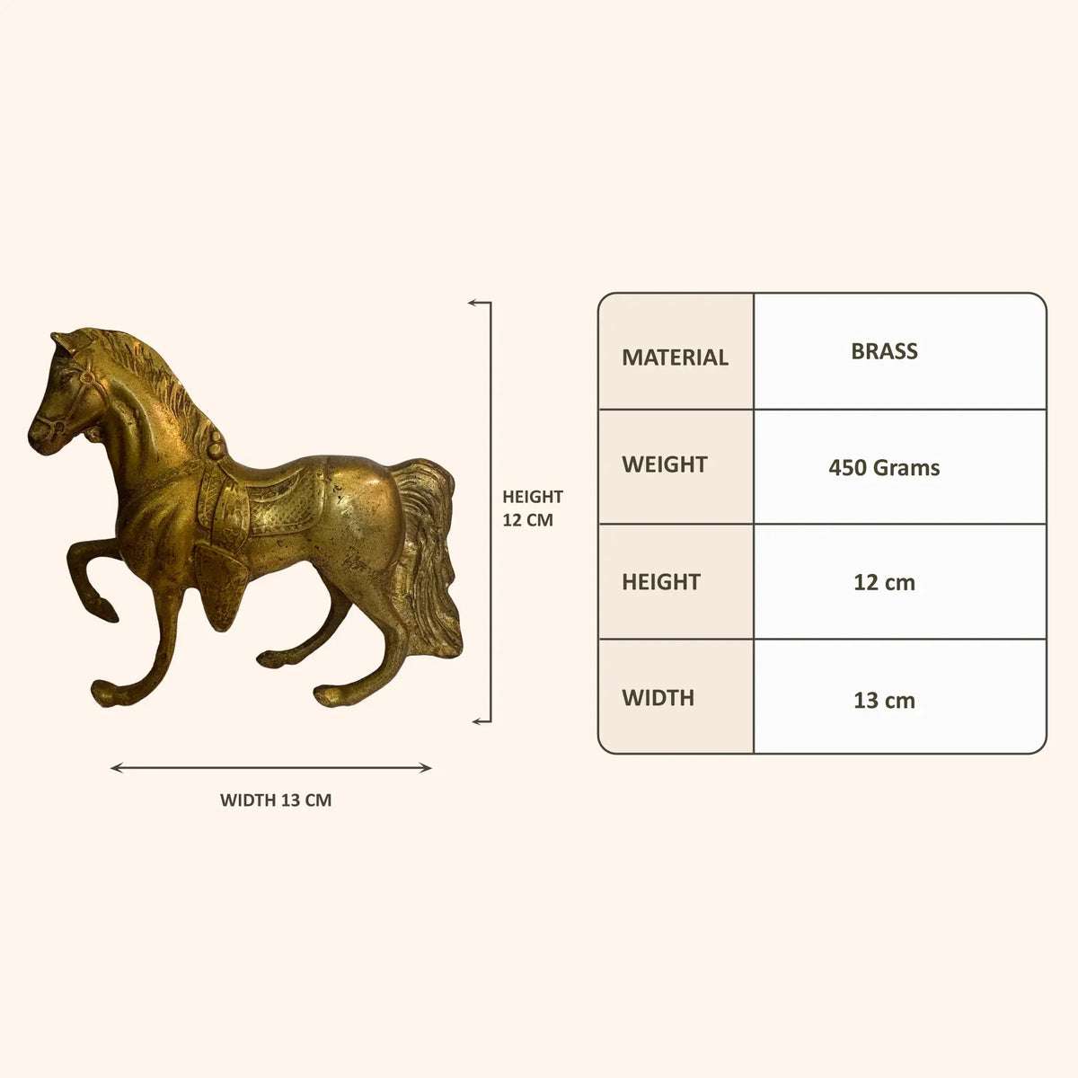 Antique Brass Prancing Horse Statue with Saddle