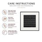 Human Faces Surpur Line Art Painting Infographic with icons for sunlight, dusting, moisture, and handling care tips
