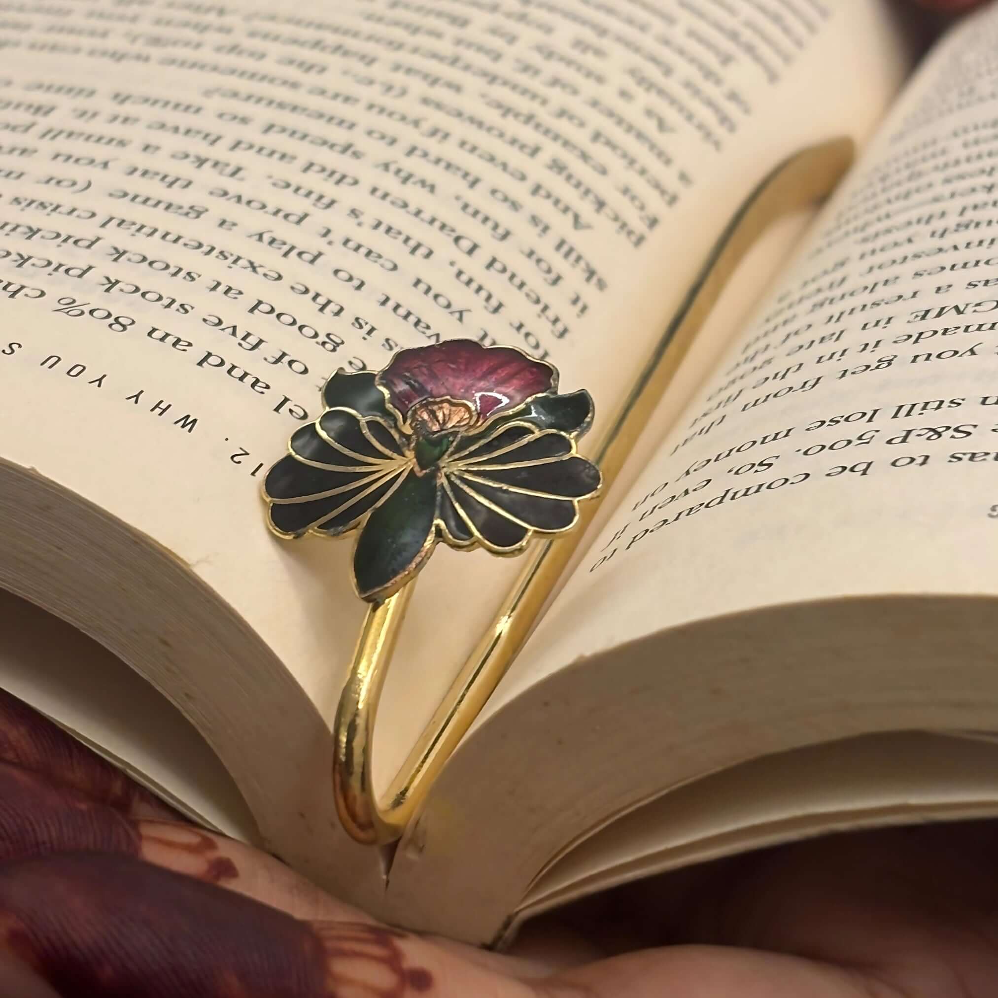  Brass Floral Bookmark – Black & Red Enamel on brass