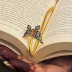 Brass Butterfly Bookmark – decorative enamel design on open book