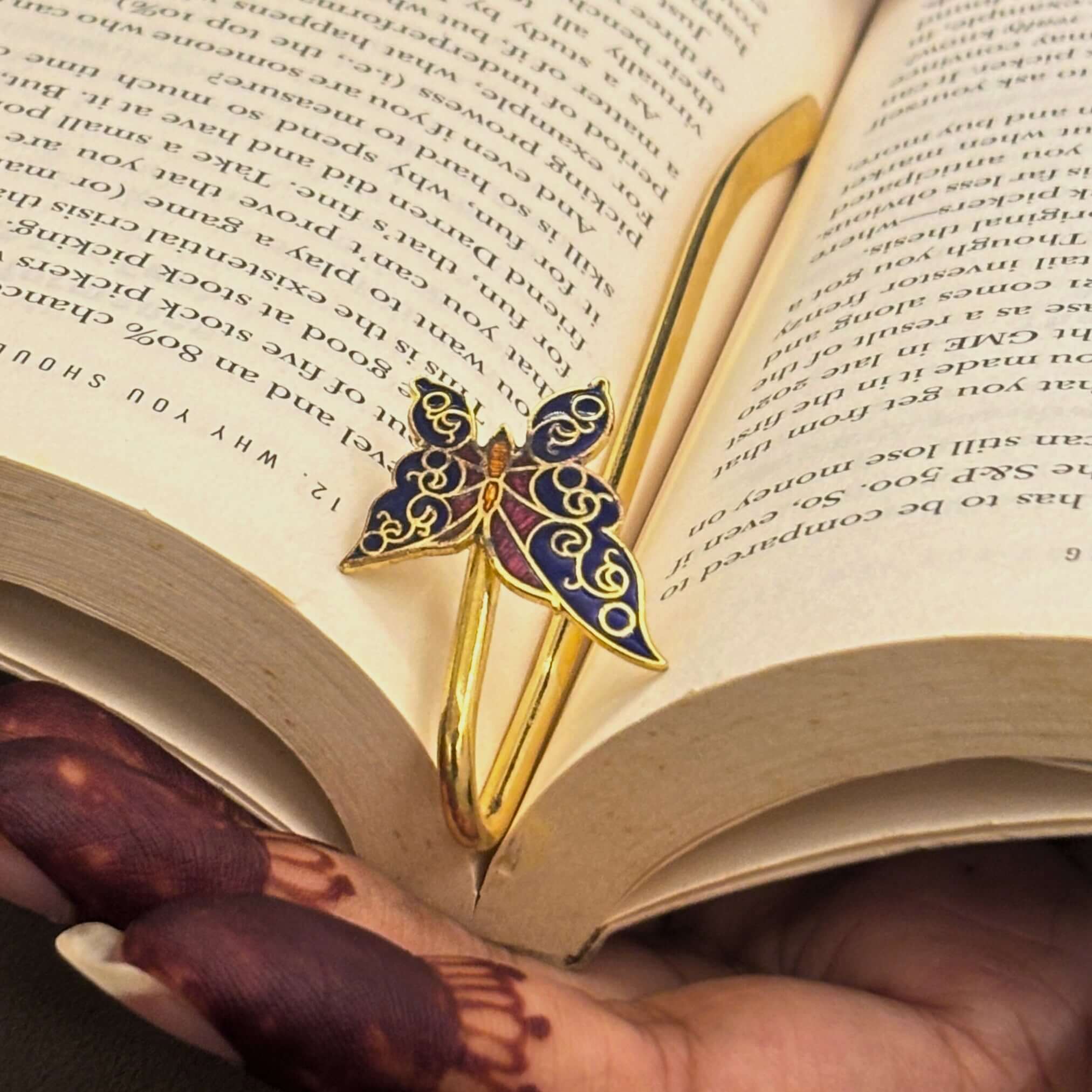 Brass Butterfly Bookmark – decorative enamel design on open book