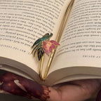 Brass Lotus Flower Bookmark – floral enamel design on hardcover book