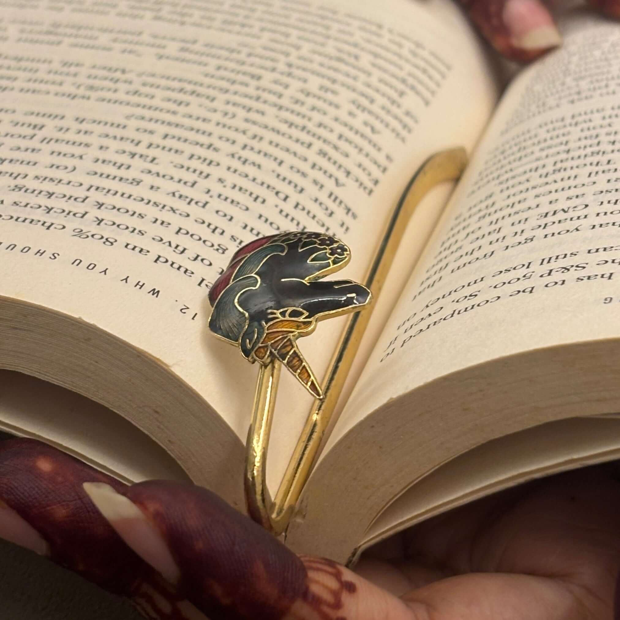 Brass Horse Head Bookmark – white & red enamel on brass