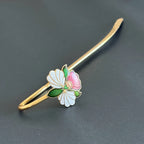Brass Floral Bookmark – White & Red Enamel Handmade Bookmark