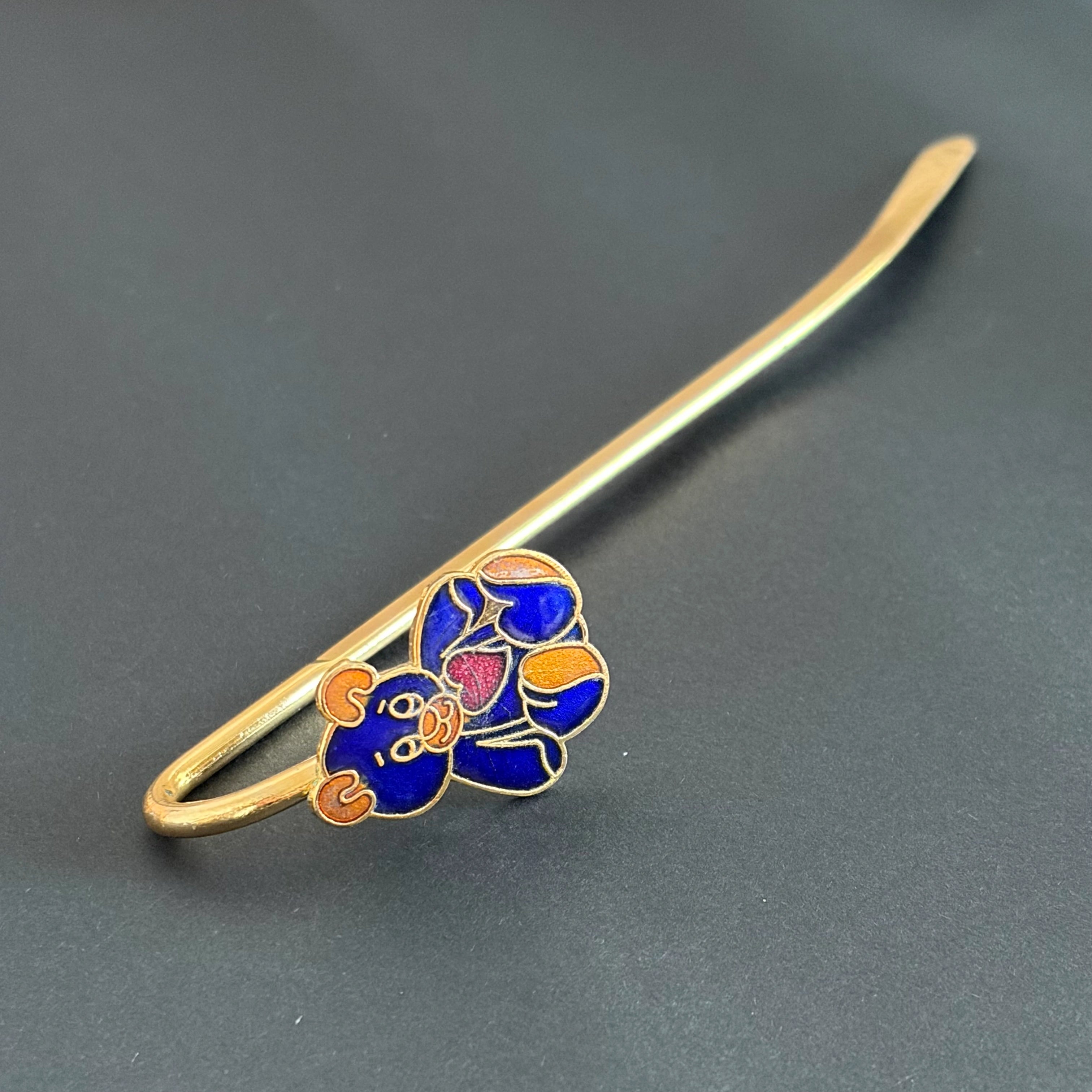 Brass Teddy Bear Bookmark – Blue Enamel Handmade Bookmark
