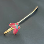 Brass Butterfly Enamel Bookmark – Handmade Red & Pink Design