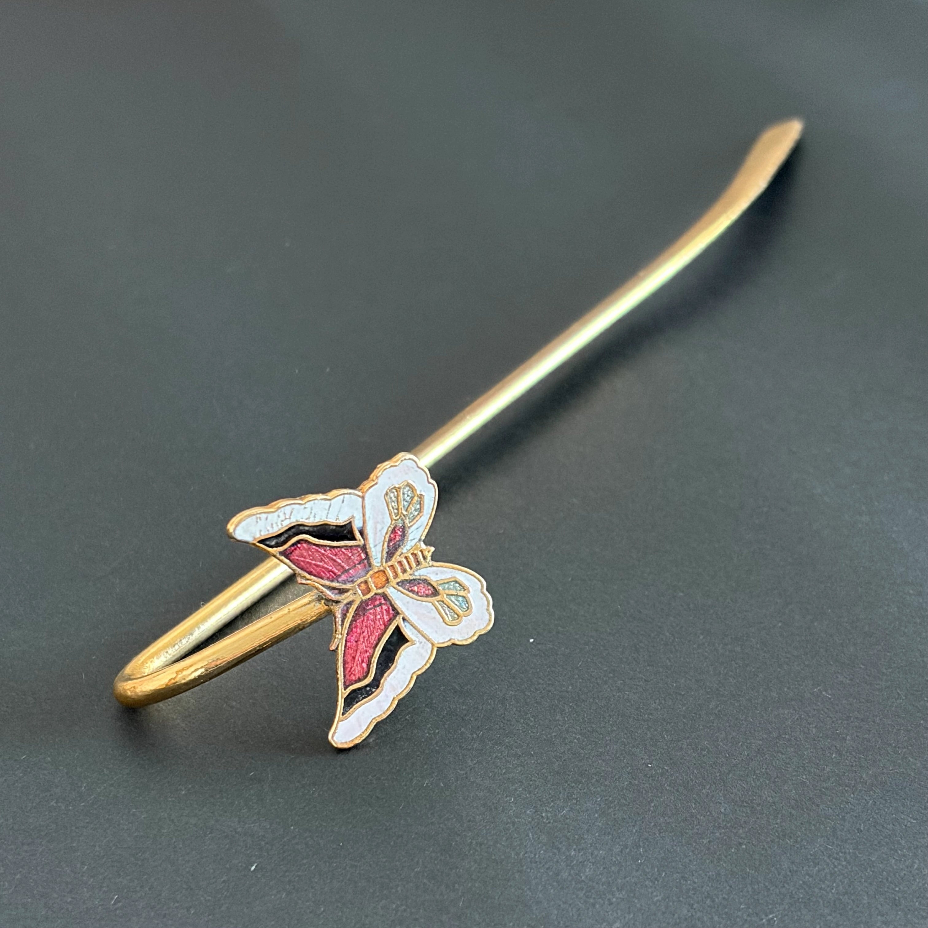 Brass Butterfly Bookmark – White & Maroon Enamel Handmade Bookmark
