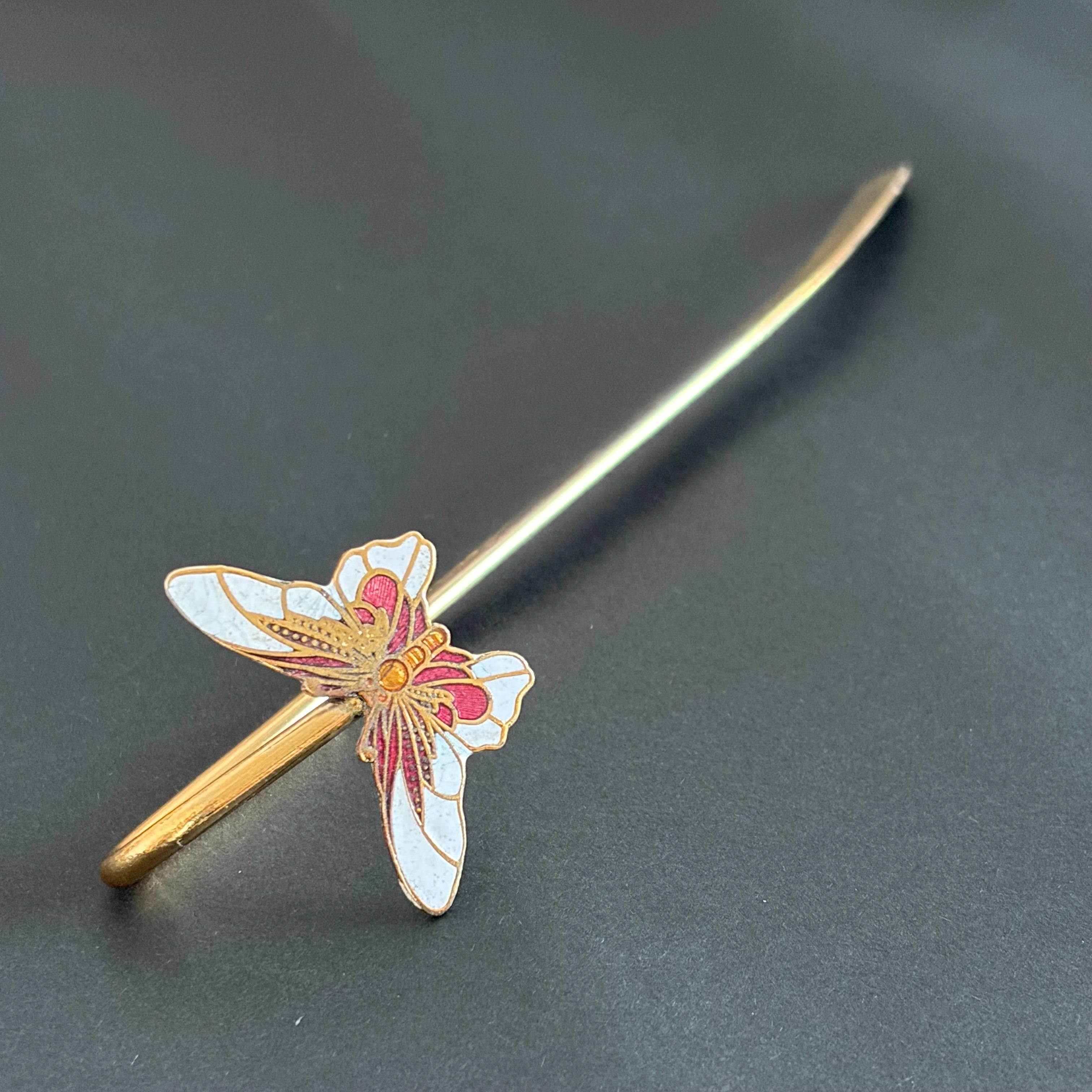 Brass Butterfly Bookmark – White & Red Enamel Handmade Bookmark