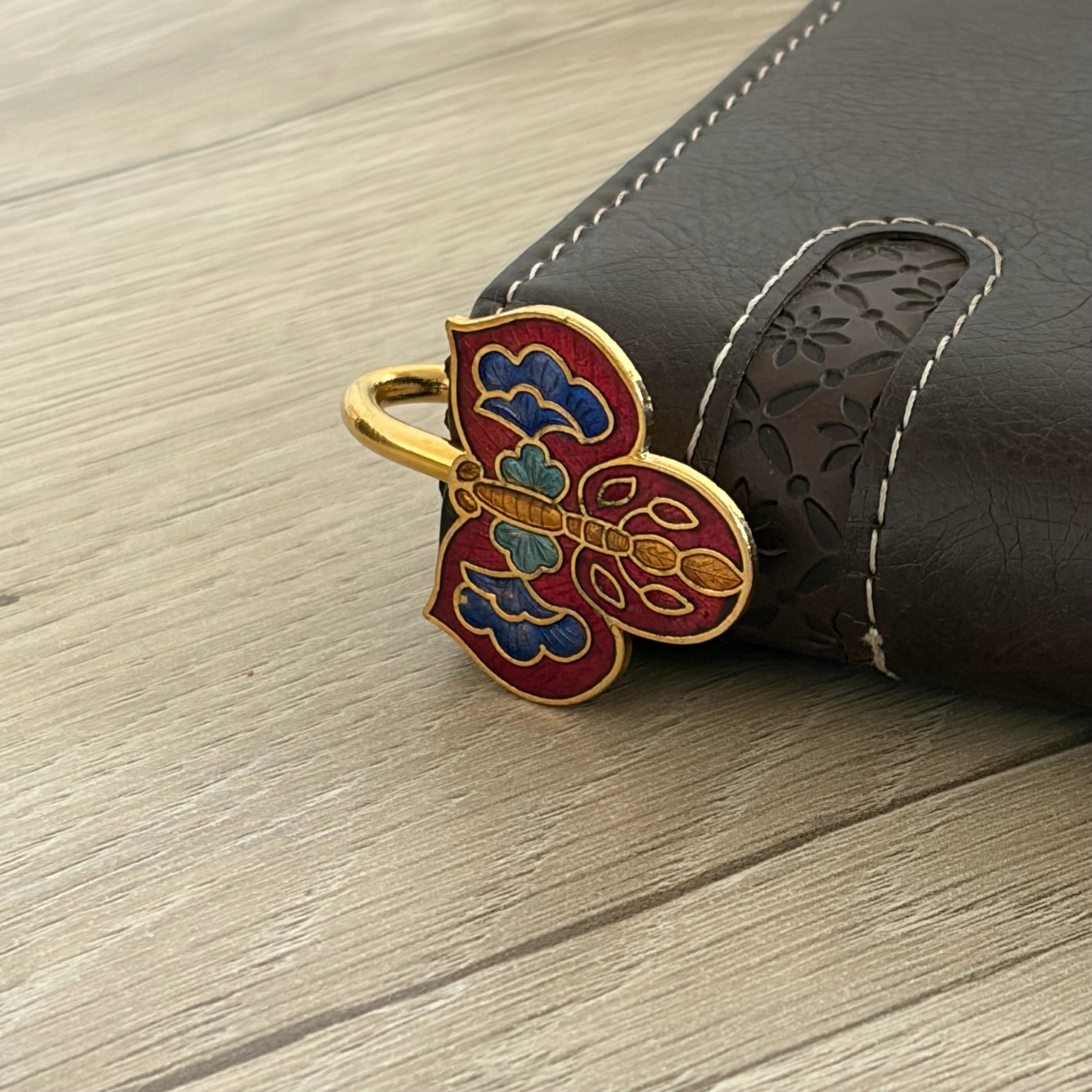 Brass Butterfly Bookmark – Red & Blue Handmade Enamel Bookmark