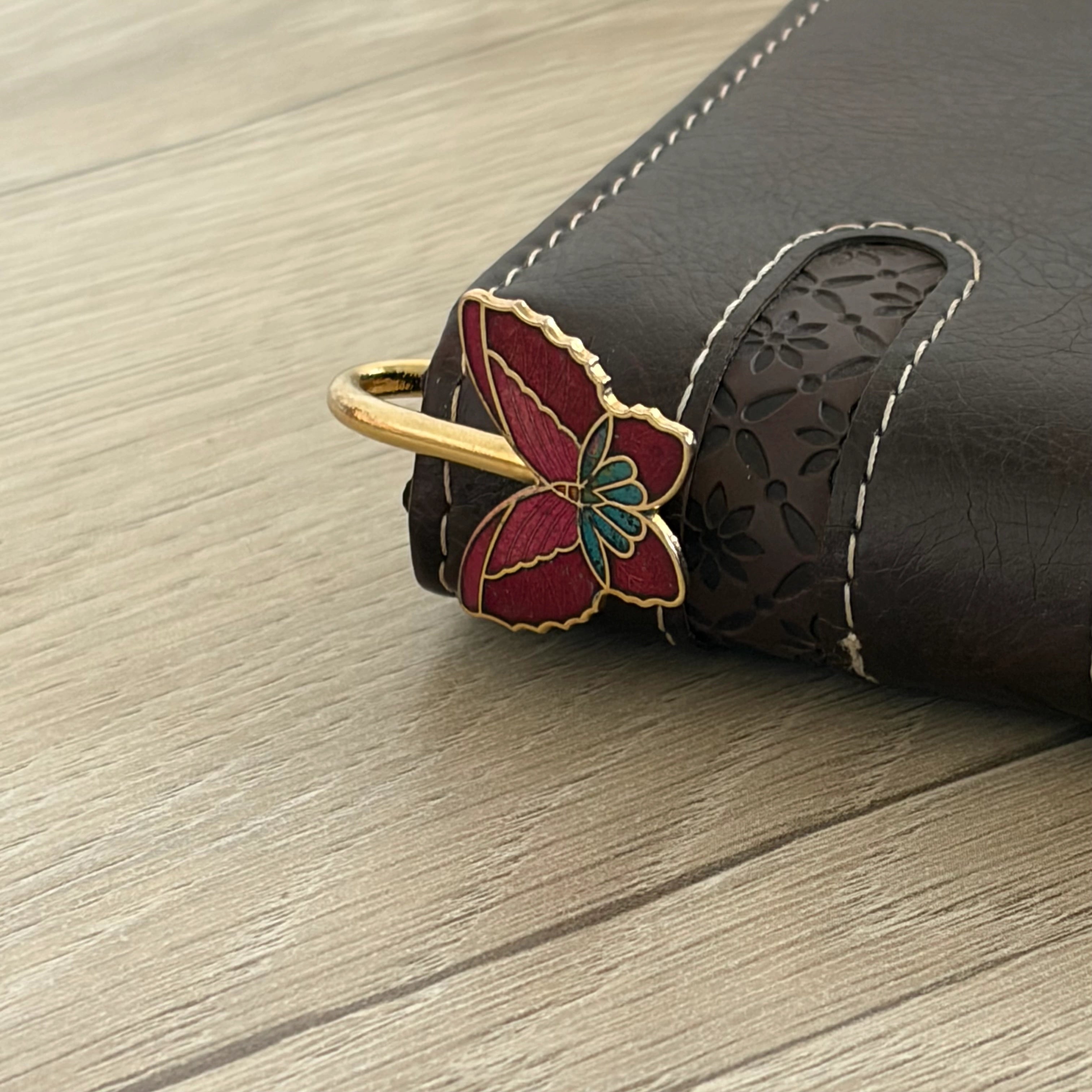 Brass Butterfly Enamel Bookmark – Handmade Red & Pink Design