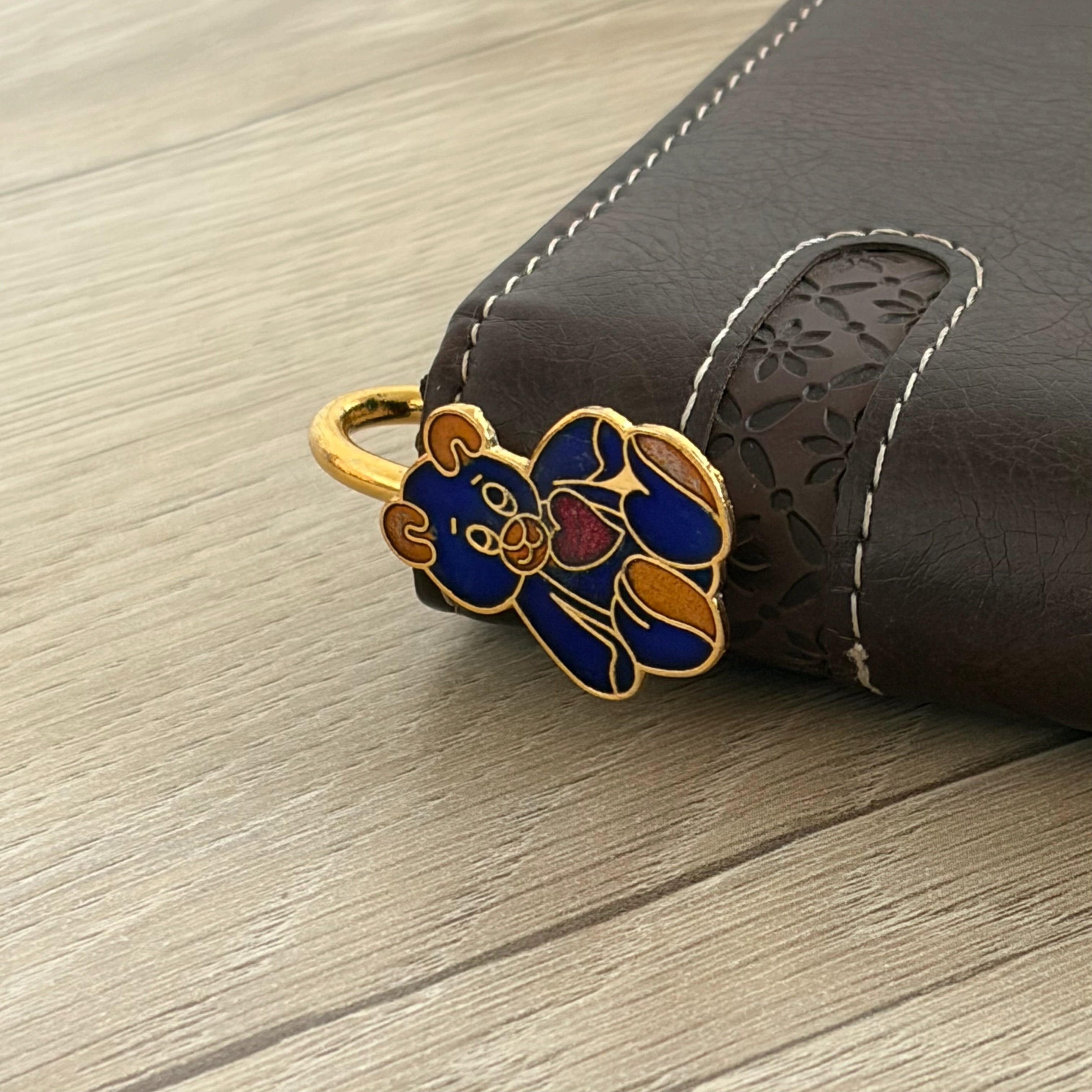 Brass Teddy Bear Bookmark – Blue Enamel Handmade Bookmark