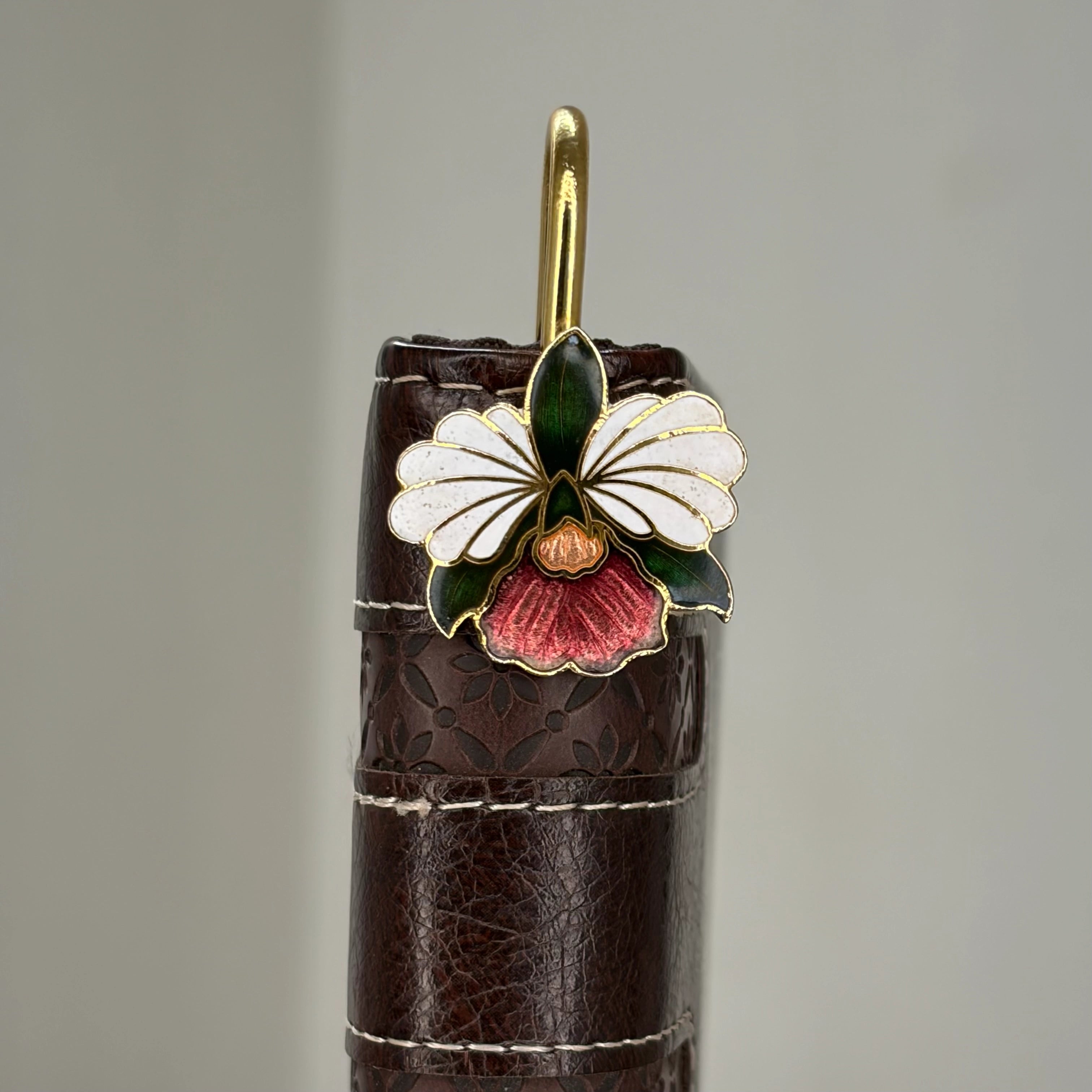 Brass Floral Bookmark – White & Red Enamel Handmade Bookmark