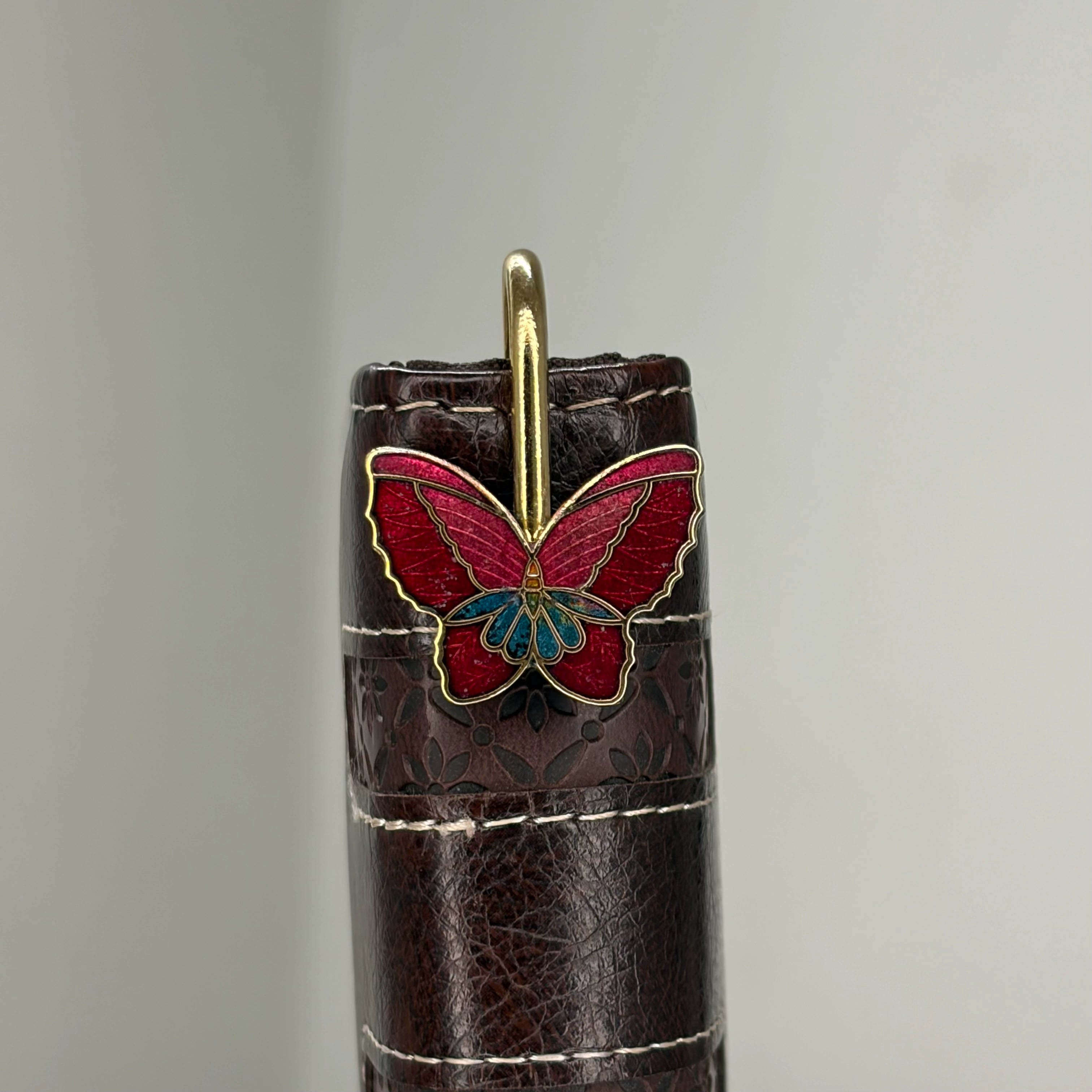 Brass Butterfly Enamel Bookmark – Handmade Red & Pink Design