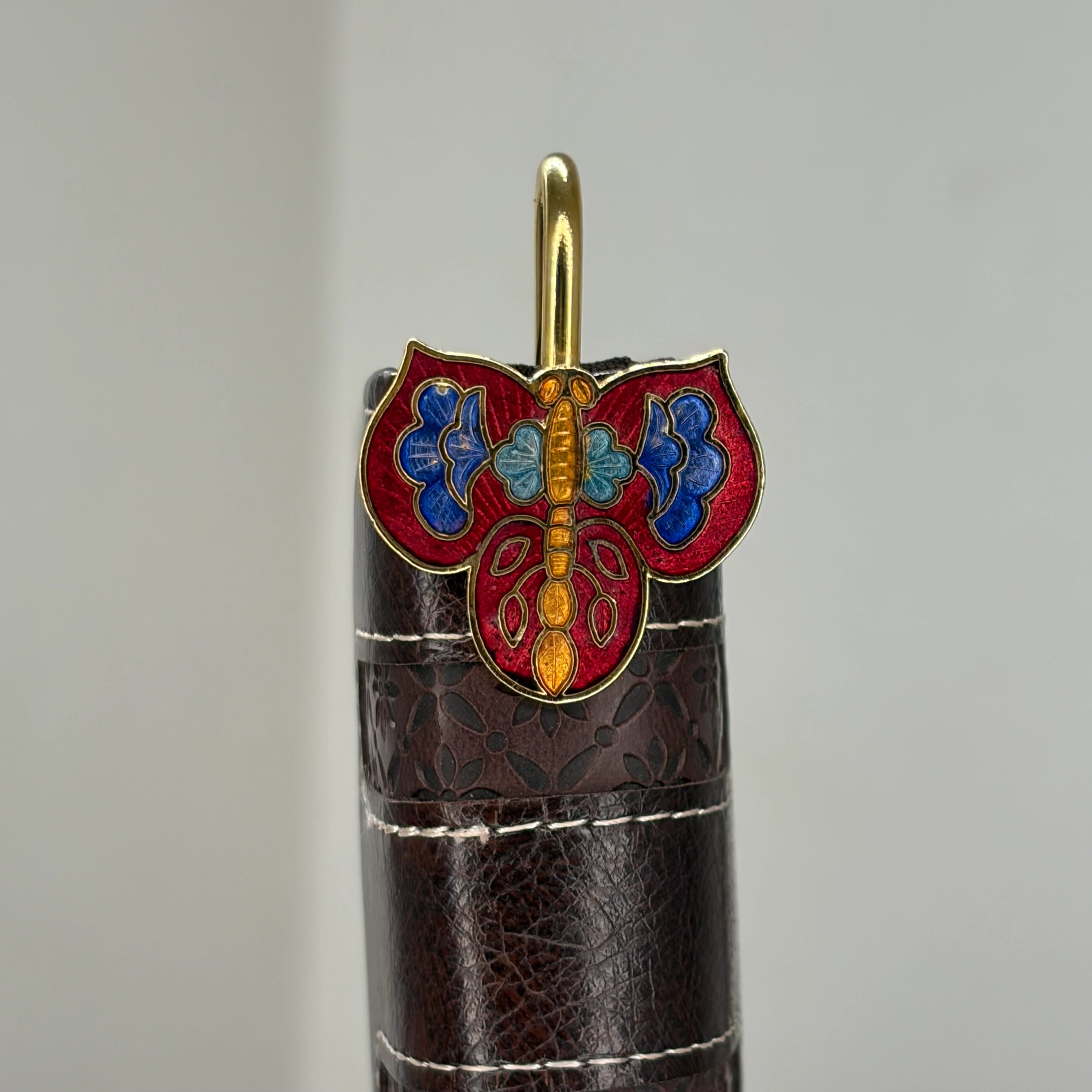 Brass Butterfly Bookmark – Red & Blue Handmade Enamel Bookmark