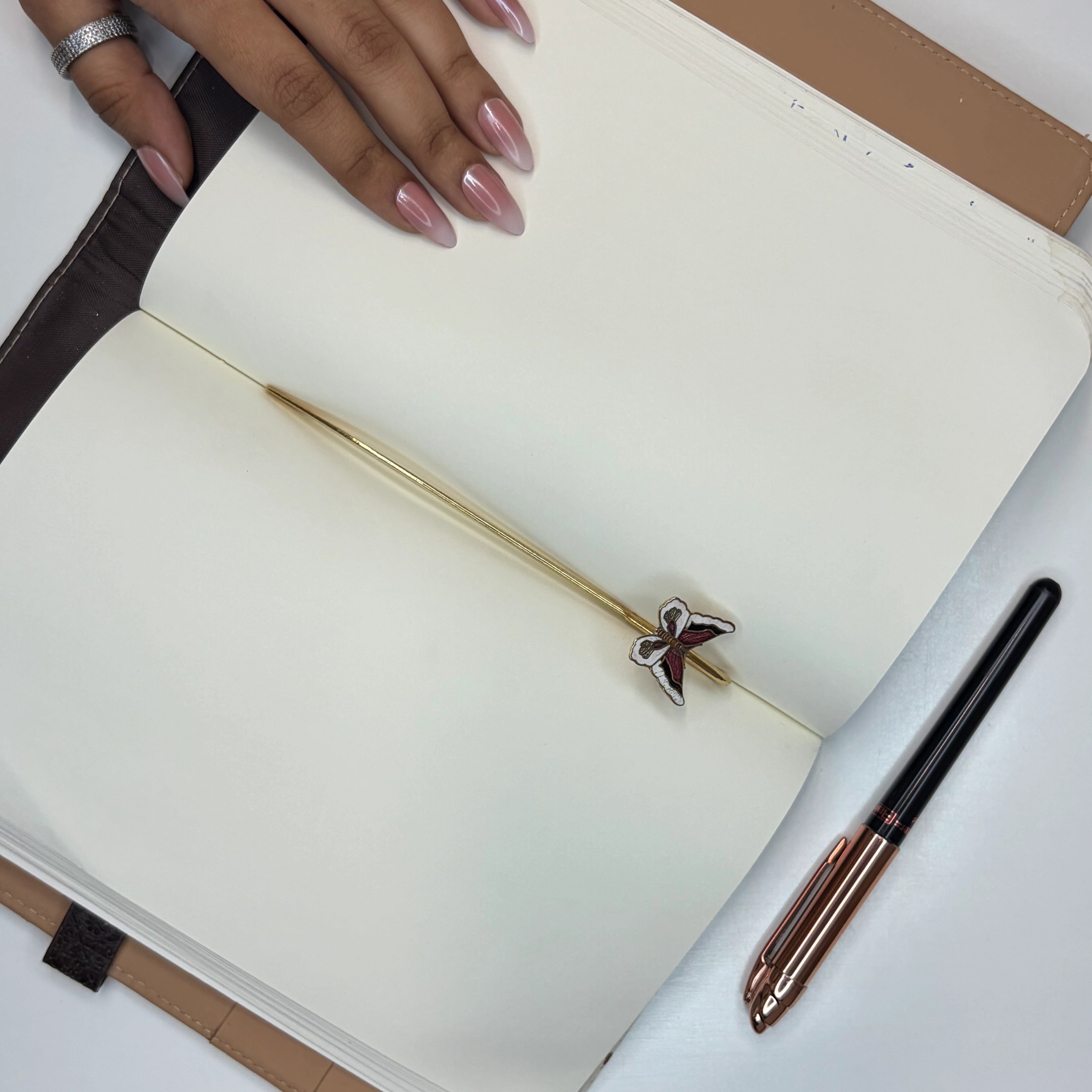 Brass Butterfly Bookmark – White & Maroon Enamel Handmade Bookmark