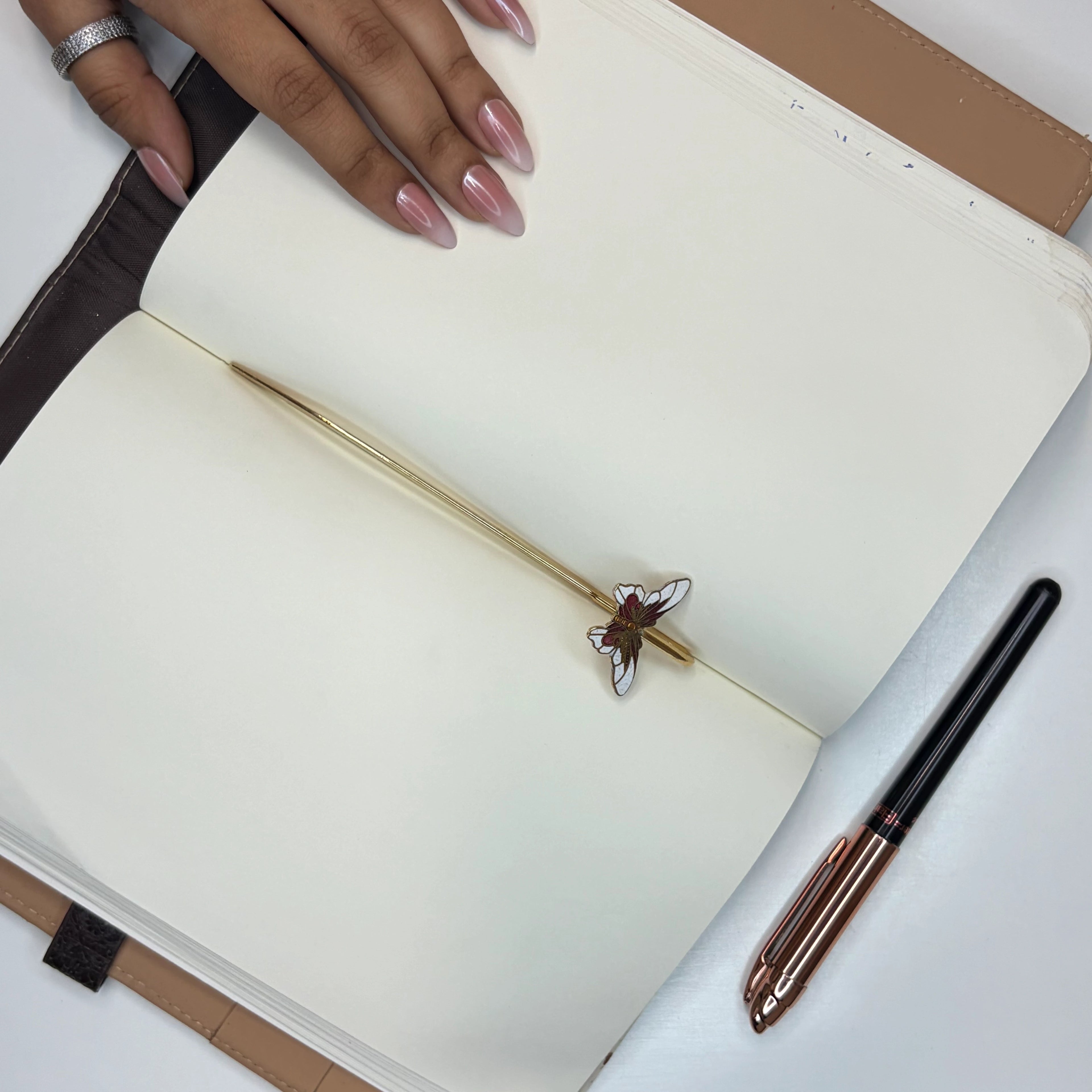 Brass Butterfly Bookmark – White & Red Enamel Handmade Bookmark