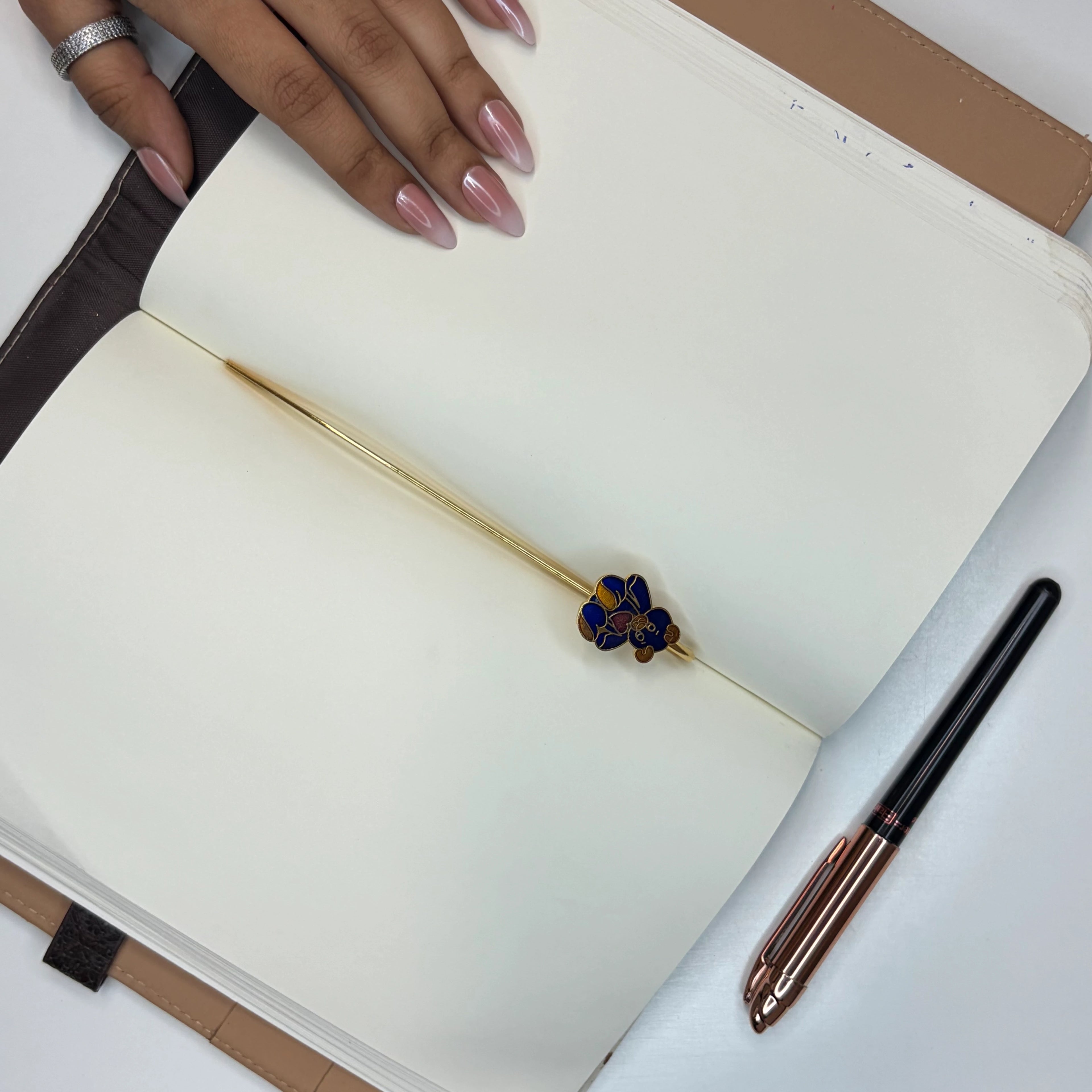 Brass Teddy Bear Bookmark – Blue Enamel Handmade Bookmark