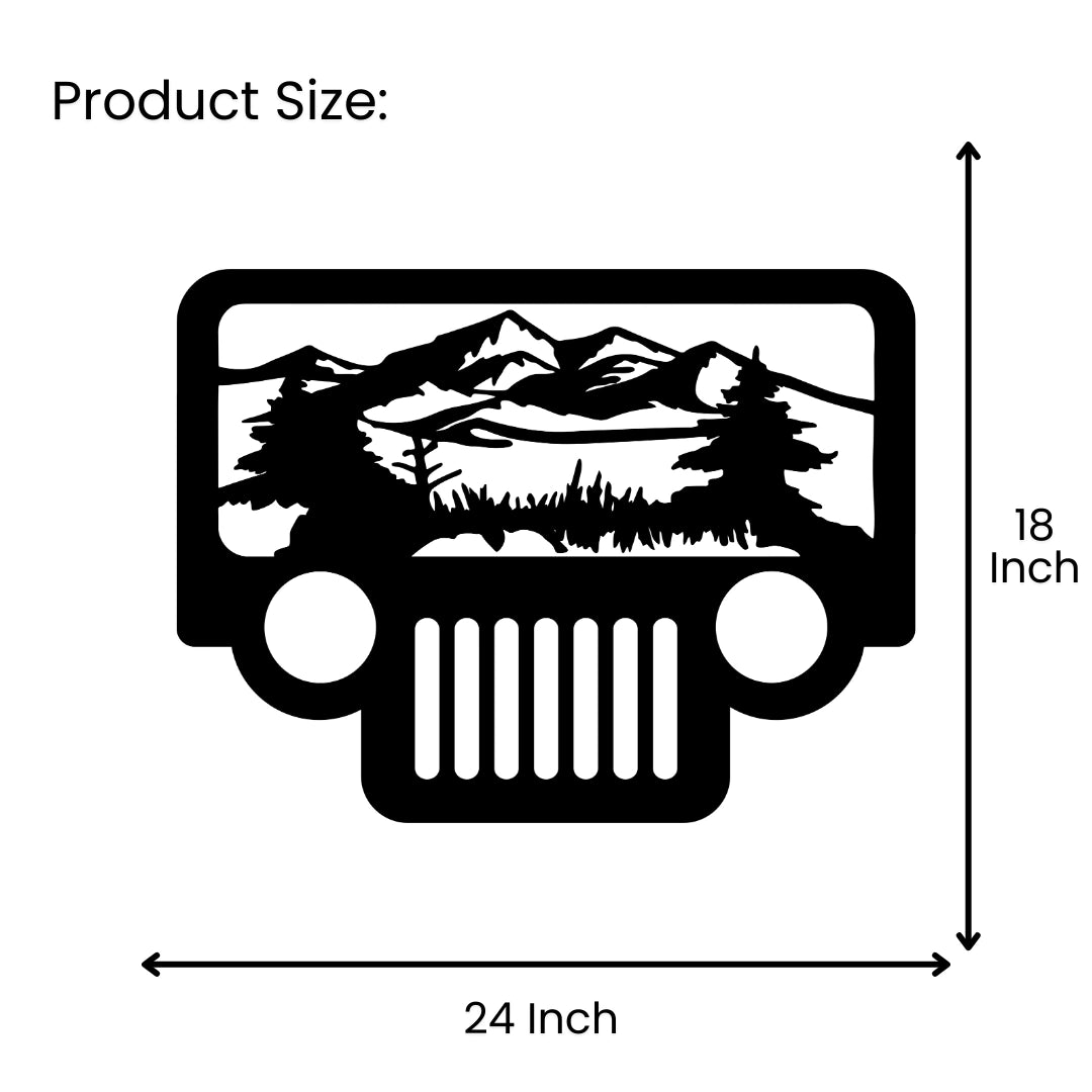 Jeep Mountain Metal Wall Art 24 inch x 18 inch size guide