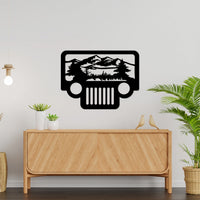 Artrooms Jeep Scene Metal Wall Art - Wall Decoration | Wall Hanging (24x18 inch) | Black Matte Finish