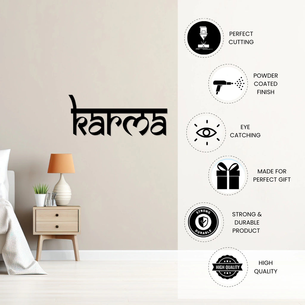 “Karma” metal wall decor highlighting precision cutting, powder coated finish and gift-ready quality