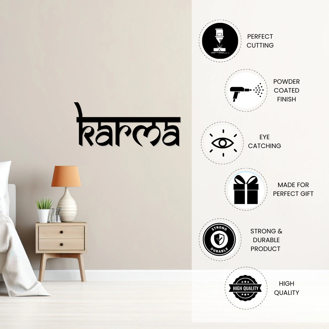 “Karma” metal wall decor highlighting precision cutting, powder coated finish and gift-ready quality