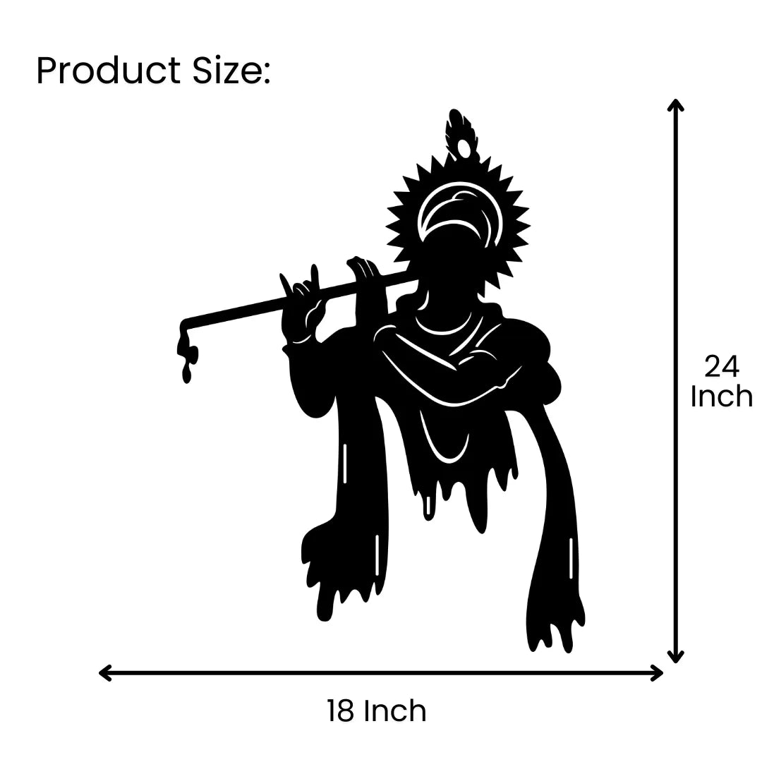 Krishna Flute Metal Wall Art 24 inch x 18 inch size guide