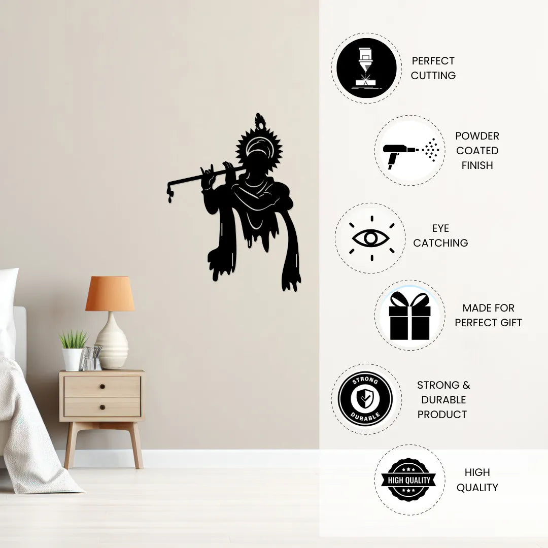Krishna Flute Metal Wall Art powder coated finish