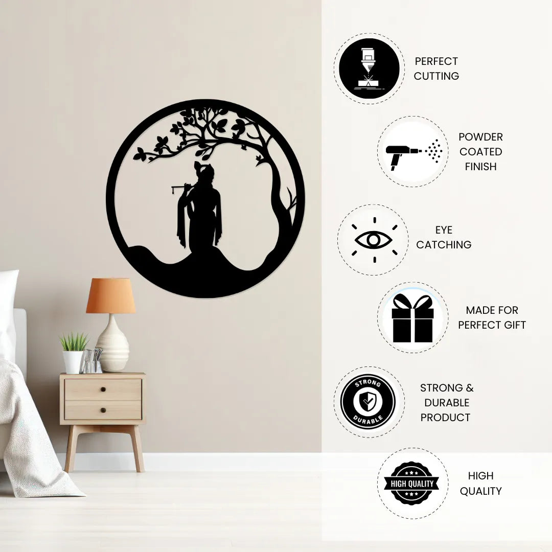 Krishna Tree Metal Wall Art powder coated finish details