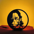 Lord Hanuman Table Lamp glowing warm LED light on table, front view
