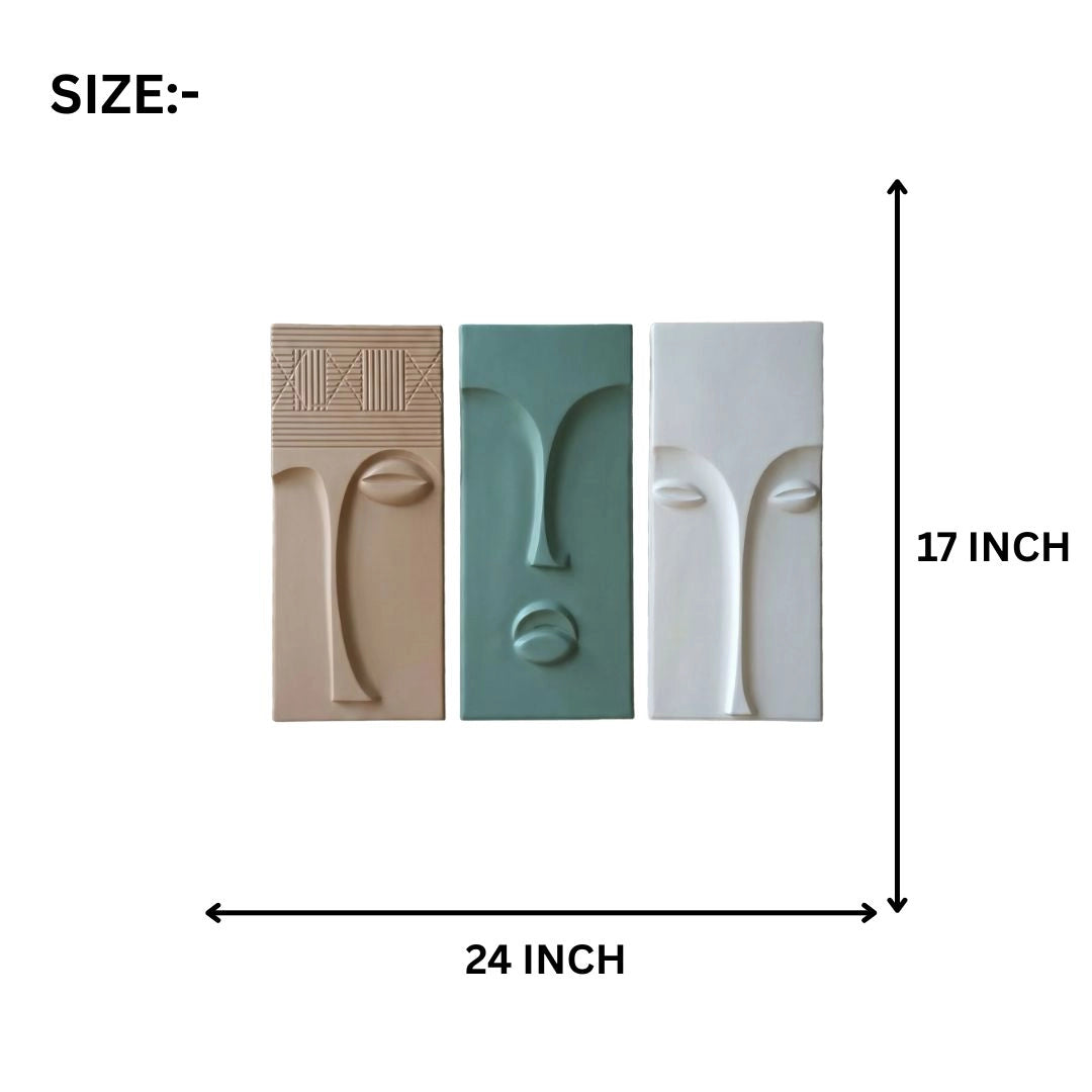 3d wall art abstract face panel set of 3 total size 24x17 inches