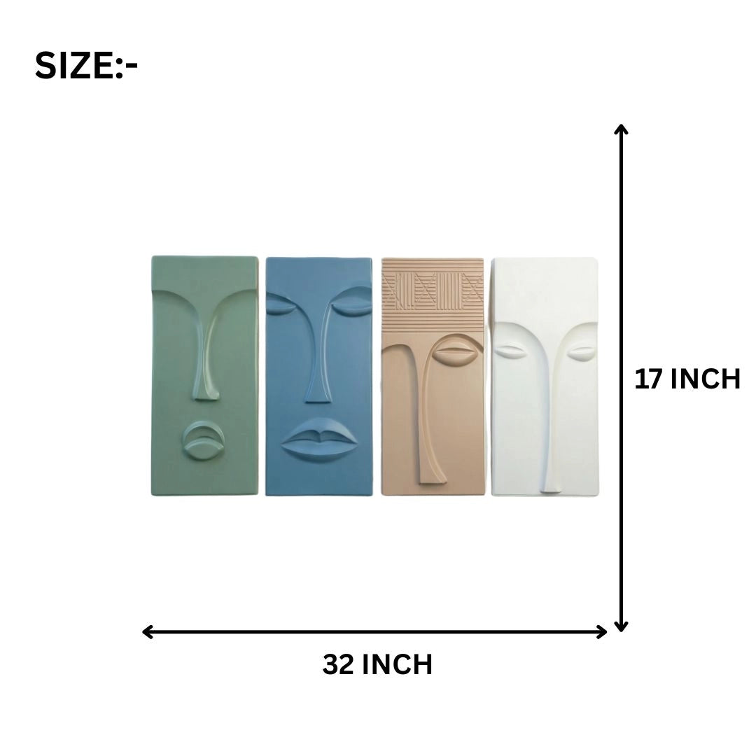 MDF 3d wall art abstract face panel set of 4 total size 32x17 inches
