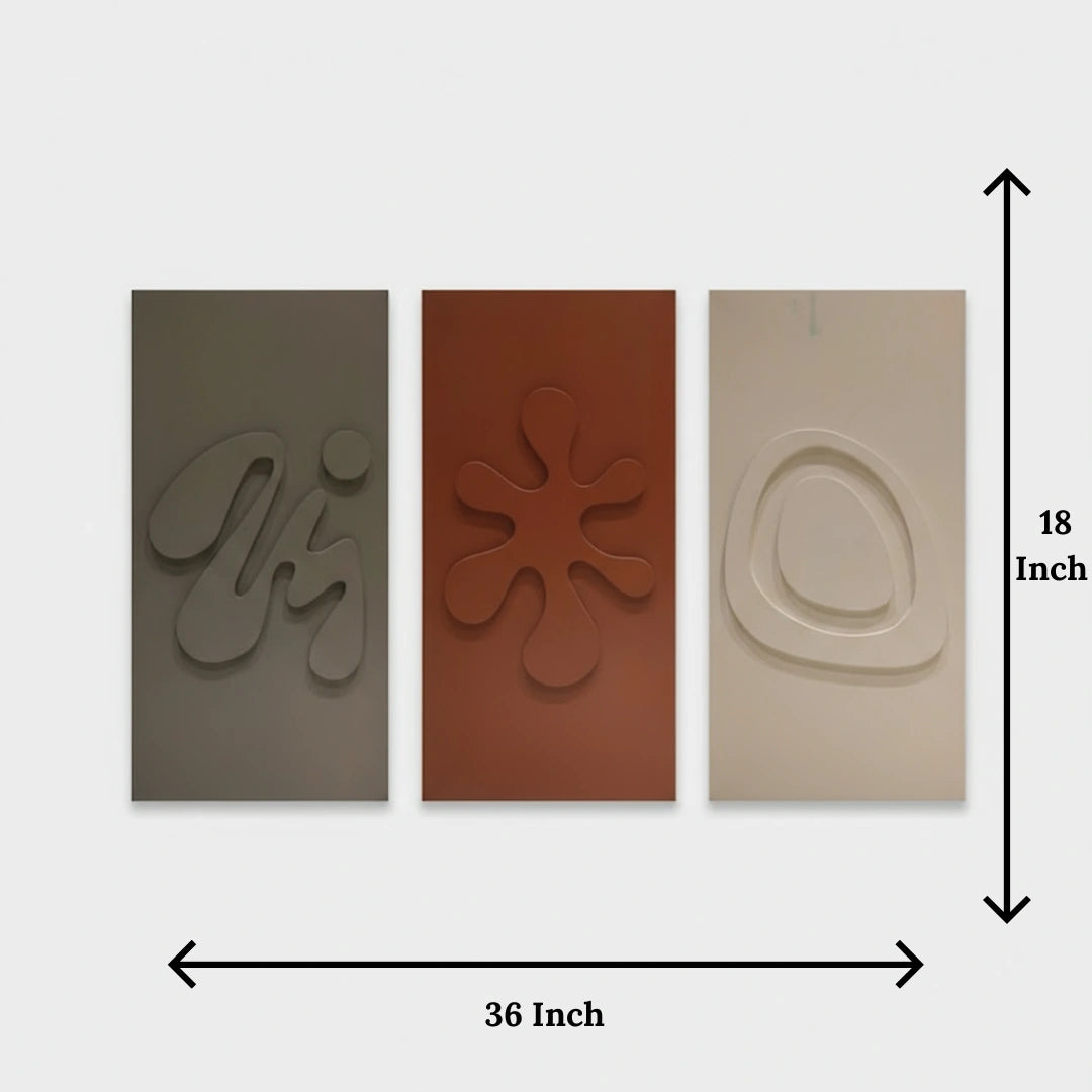 MDF wall art set of 3 size chart showing 36 inch width and 18 inch height
