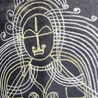 Macro shot of intricate hand-drawn ink linework on Goddess Laxmi artwork
